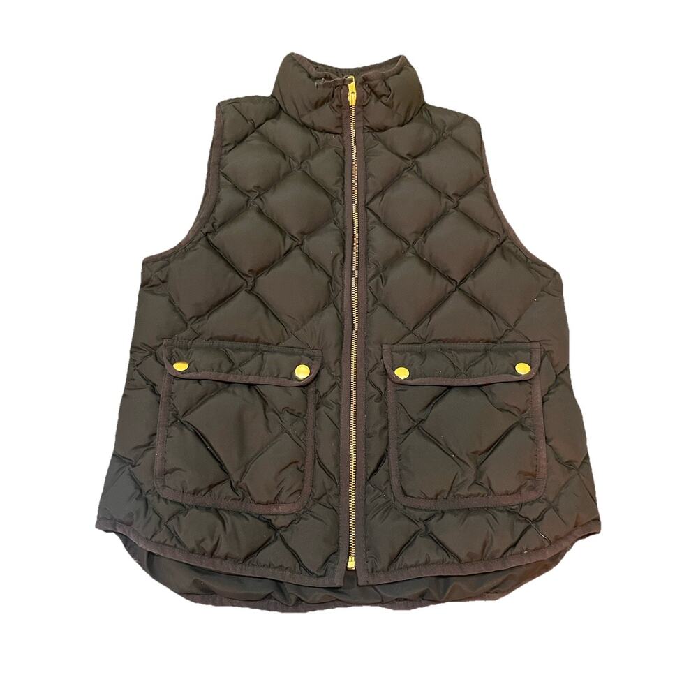 J.CREW Black Quilted Down Full Zip Button Sleeveless Vest Size Medium Petite